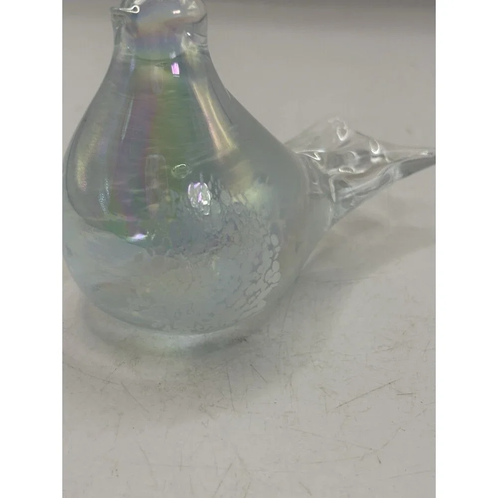 Rainbow Snow Bird Figurine Iridescent Art Glass Matte Finish 5”